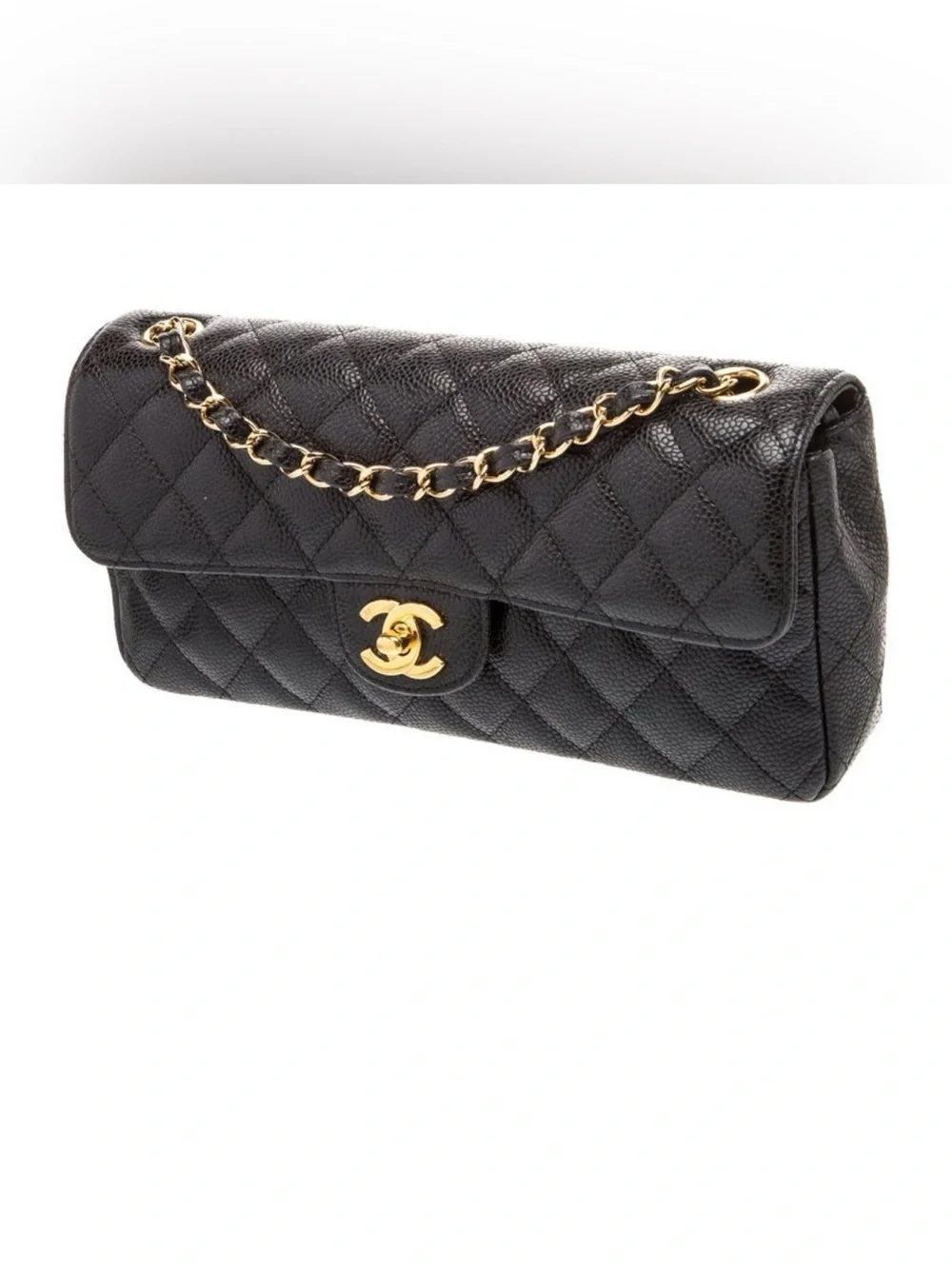 CHANEL Black Quilted Caviar Leather Shoulder Bag with Gold Hardware